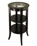 Wood Round Side /Accent Table , Inset Glass, Two Shelves