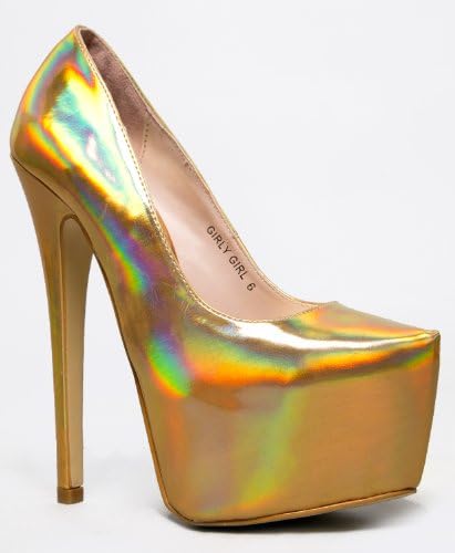 Red Kiss Girl GIRLY GIRL Holographic Almond Toe High Heel Stiletto Party Pump