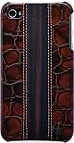 Trexta Wood and Leather Series Snap-On Case for iPhone 4 – 1 Pack – Retail Packaging – Ebony Wood on Croco Brown