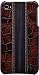 Trexta Wood and Leather Series Snap-On Case for iPhone 4 - 1 Pack - Retail Packaging - Ebony Wood on Croco Brown