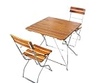 Biergartengarnitur, Sitzgruppe Akazienholz Tisch 70 x 70 cm incl. 2 Stühle, komplett klappbar