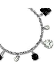 .925 Sterling Silver Black Cubic Zirconia Charm Link Designer Bracelet