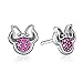 Presentski Sterling Silver Minnie Mickey Mouse Stud Earrings Fuchsia Color