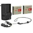 Sony Cybershot DSC H20B High Capacity Batteries (2 Units) + AC/DC Travel Charger + Krusell Multidapt Neck Strap (Black Finish) by Digital