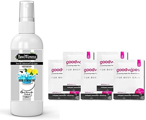 Work and Travel Kit Must Have - Good Wipes 5ct + 1oz. Outdoor Travel Toilet Spritz Air Freshener - Flushable Wipes - Bathroom Odor Deodorizer Eliminator - Bowl Aroma - For Women Gals Girls