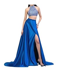 Sexy Charmeuse Slit  Halter Evening Dress/Party Dress  With Rhinestones