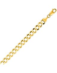 14K 20" Yellow Gold 7.0mm Polish Diamond Cut Comfort Curb Chain With Lobster Clasp