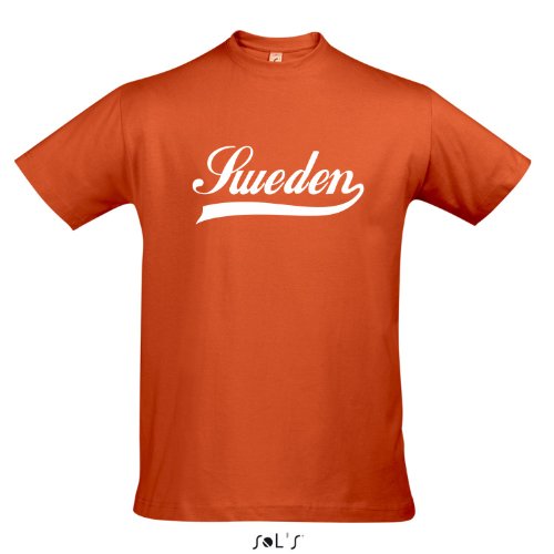 T-Shirt Schweden Oldschool Sweden LÄNDERSHIRT EM / WM FAN Trikot S-XXL , Orange – weiß , S