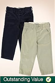 2 Pack Pure Cotton Adjustable Waist Chinos
