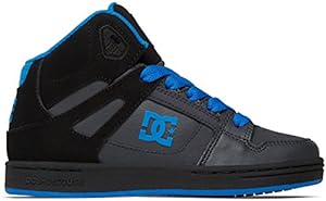 DC Rebound Skate Shoe (Little Kid/Big Kid),Black/Grey/Blue,4 M US Big Kid