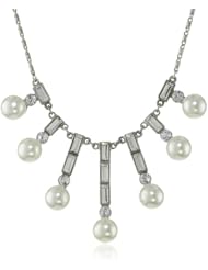 Ben-Amun Jewelry Pearl and Crystal Baguette Necklace, 15"