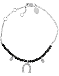 Meira T 14k White Gold Beaded & Diamond Horseshoe Charm Bracelet