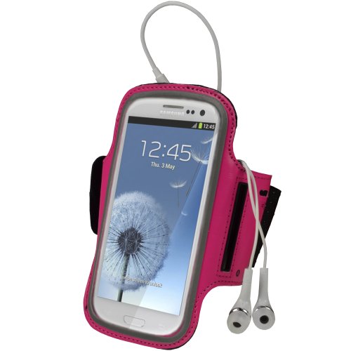 igadgitz Pink Reflective Anti-Slip Neoprene Sports Gym Jogging Armband for Samsung Galaxy S3 III i9300 Android Smartphone Cell Phone (Compatible with all carriers incl AT&T, Sprint Nextel, T-mobile & Verizon Wireless)
