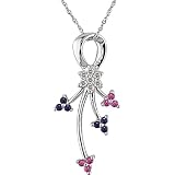 14K White Gold 1/8 ctw Diamond and Multi-Color Sapphire Pendant
