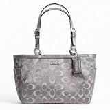 Sale coach classic handbags-Coach Silver Grey Signature E/W Gallery Tote Bag 17676 On Sale