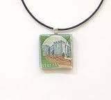 Vintage Italian Stamp Pendant Necklace - Italy