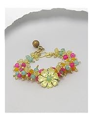 Flower Semi GemStone Bead Bracelet In Brass