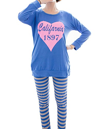 MagicGo Big Girl's Striped Letter Printed Nightgown Set Casual Crew Neck Pajamas