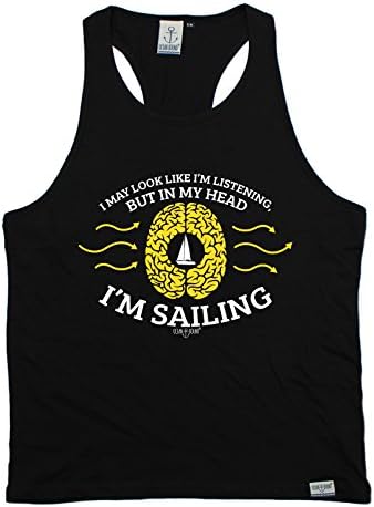 OB Premium - Men's May Look Like Not Listening - In My Head I'm Sailing (L/XL - BLACK) TANK TOP