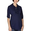 Moody Mama Maternity High Neck Top With Cascading Ruffle - Navy