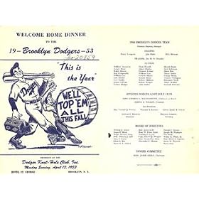Dodgers 1953 Welcome Home Dinner Menu
