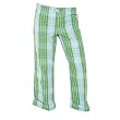 Berry Green Spring Bright Colors Patchwork plaid check Fun Print Novelty tie cord cotton pants for lounging, sleep, sports. Unisex relaxed fit,