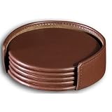 DACASSO Chocolate Brown Leather 4 Coaster Set with Holder