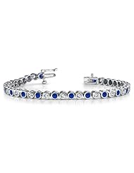 5.00 ct Ladys Round Cut Diamond and Sapphire Stone Bracelet In 14 Karat White Gold