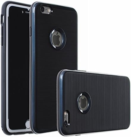 Case Art Plus [Black Mask] Privacy Anti-Spy Tempered Glass Screen Protector Film + [Curved Metalic Bumper] Super Slim Fit Light Case for iPhone 6 / 6S (4.7") (Navy)