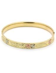 14K Tri-Color Gold 8mm Diamond Cut Flower 2.5 Diameter Adjustable Bangle Bracelets