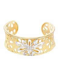 18k Gold Over Sterling Silver Two-Tone Blooming Flower Cuff Bracelet