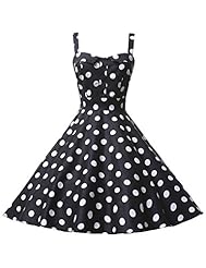 Sweetheart Cotton Spaghetti Strap Knee Length Polka Dot Print Vintage  Dress With a Sash 