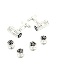 JJ Weston Black Peacock Art Glass Cufflinks and Shirt Stud Set. Made in the USA