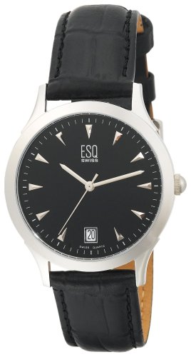 ESQ by Movado Men's Folio Ion Plated Black Dial Leather Strap Watch #07300770