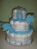 Blue/White Whale 3 Layer Baby Boy Diaper Cake - Come Decoratively Wrapped Making It a Great Gift or Shower Centerpiece - Other Gift Options Also Available