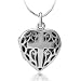 Chuvora Oxidized 925 Sterling Silver Open Filigree Christian Cross Heart Shaped Locket Necklace 18''