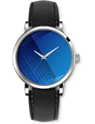 SPRAWL Aanalog Fashion Series Silver Ladies Watches of Genuine Black Leather Strap,Unique Wrist Watch for Women Girls Designed with Looking at the big blue building
