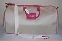 Victoria Secret's Signature Canvas & Patent Leather Large Weekend Duffle Bag Luggage -Beige & Hot Pink- ***LIMITED EDITION - RETIRED No Longer In Stores Or Online - VERY RARE***