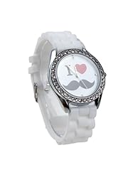 Stylish Unisex Beard Mustache Watch with Silicone Jelly Rubber Band Strap (White)