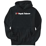 Hoodie Mens Black  I Love Sepak Takraw  Sports Small