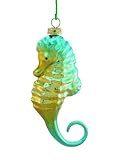 Barcana Shatterproof Classic Iridescent Glitter Seahorse Ornaments, Set of 3, Turquoise and Gold, 5-Inch