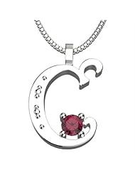 Sterling Silver Letter C - January Garnet Birthstone 18 Inch Necklace