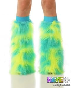Meissa Furry Leg Warmers with Turquoise Kneebands - Rave Costume Fluffies