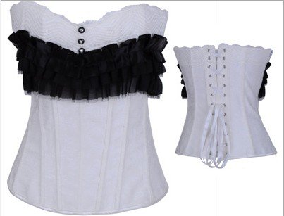 Girls & Secrets Europe and the United States women's Sexy Lingerie White + black strap corsets.
