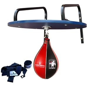 Speedball Platform Sets Genuine Cowhide Leather, Wooden Platform Blue Formica Lamination With Complete Fixing And Metal Wall Brackets Sets Punching Balls & Swivel Red Black Ball Poly Cotton Hand Wraps Black
