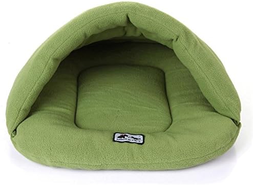 Pet Dog Crate Cat Kitten Cave Keep Warm Winter Bed House Sleeping Bag Plush Mat Pad Nest Size Large (Green)