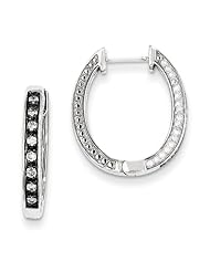 14K White Gold Diamond Black Rhodium-plated Hinged Hoop Earrings