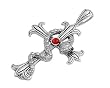Sterling Silver Pendant - Ruby Cubic Zirconia - Fleur De Lis Cross With Serpent - 77mm Height