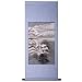 Handmade Asian Wall Art Scroll Painting On Textured Blue Brocade- Mountain Temple In Cherry Blossoms