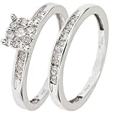 1/2 CT. T.W. Round Cut Diamond Engagement Ring and Ladies' Wedding Band Set 10K White Gold - Two Rings: Ladies Engagement Ring and Ladies Wedding Band - Free Gift Box -